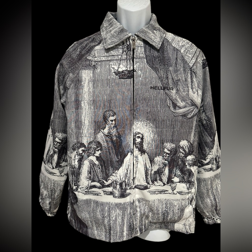 HELLPUR UNISEX JACKET ZIP LAST SUPPER LIGHTWEIGHT BLACK WHITE‎ S/M
